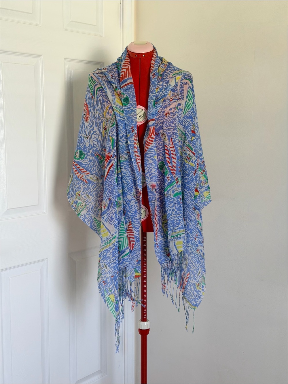 Lilly Pulitzer Get Nauti Murfee City Scarf Silk Cashmere 26x82 Shawl Wrap Stole